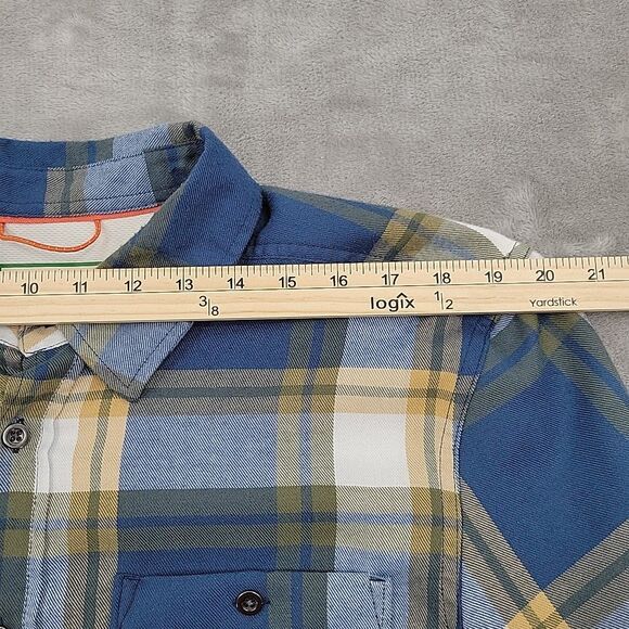 Lake & Trail Mens Soft Flannel Shirt Size Large Blue Gold Plaid Metal Buttons - Picture 6 of 9